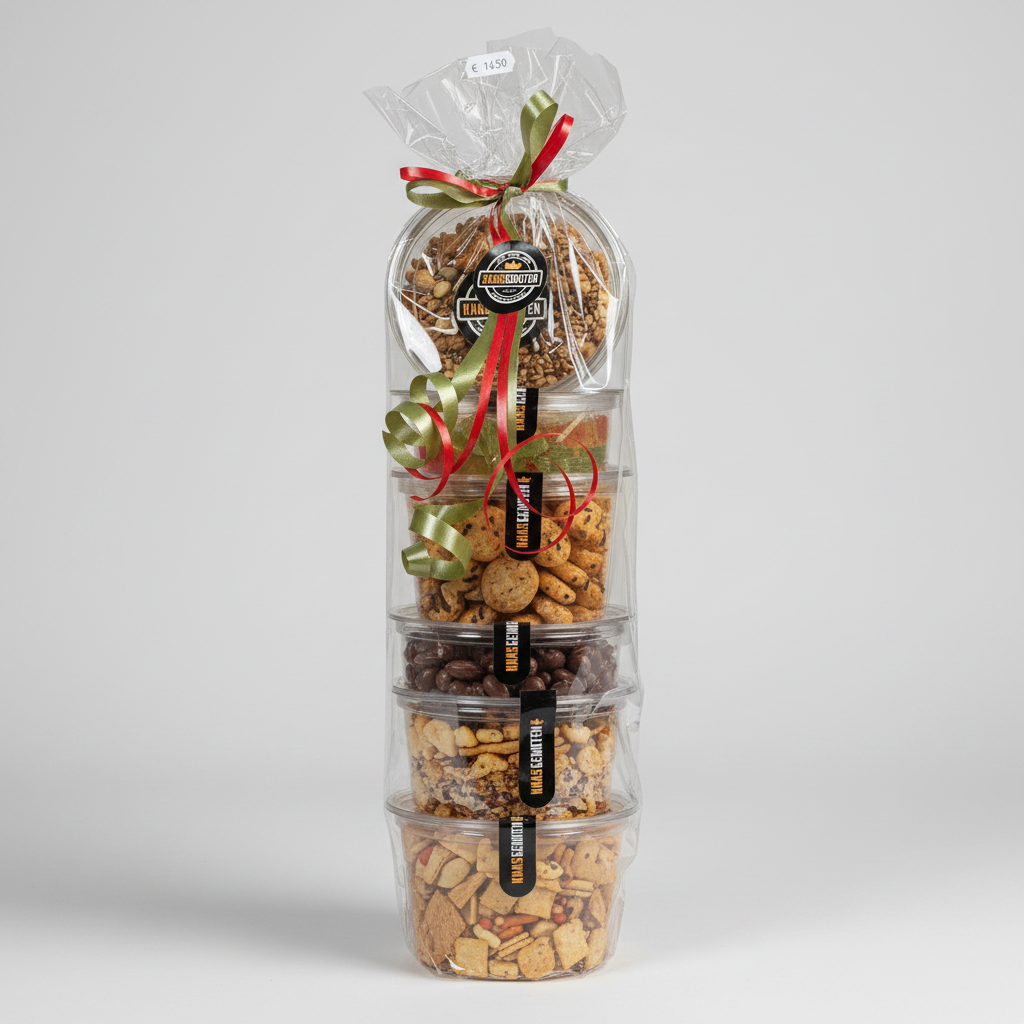Cadeauverpakking zoutjes/noten 6 bakjes