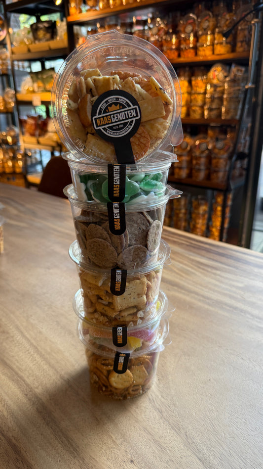 Cadeauverpakking zoutjes/noten 6 bakjes
