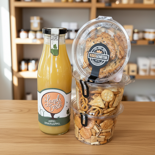 Cadeaupakket sap met zoutjes/nootjes sinaasappel