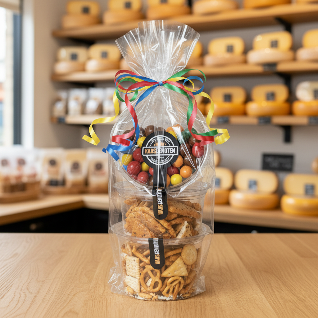 Cadeauverpakking zoutjes/noten 3 bakjes