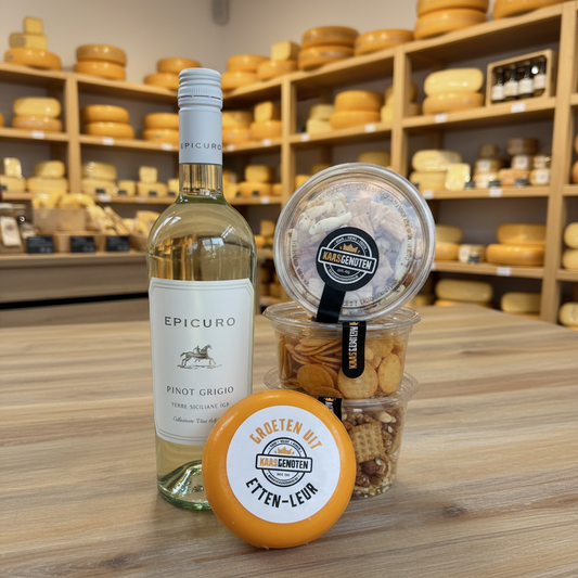 Cadeauverpakking Epicuro Pinot Grigio met Kaas & Nootjes