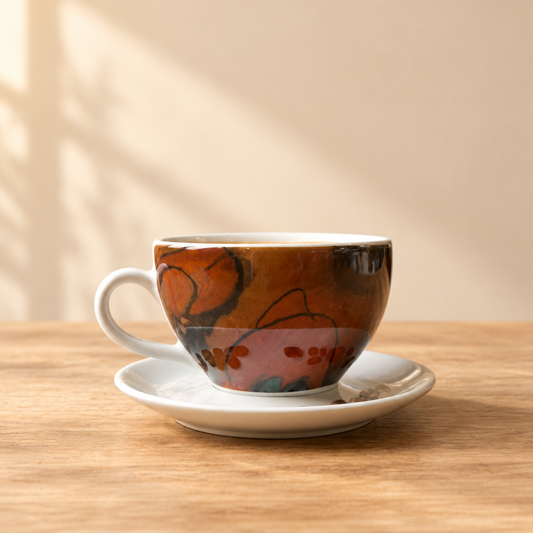 Cappuccino XXL kop en schotel van Hesselink op een lichte achtergrond
