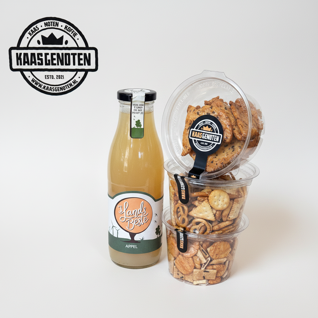 Cadeaupakket appelsap met zoutjes en nootjes