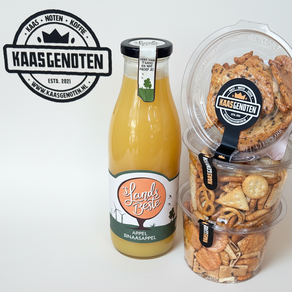 Cadeaupakket sap met zoutjes en nootjes