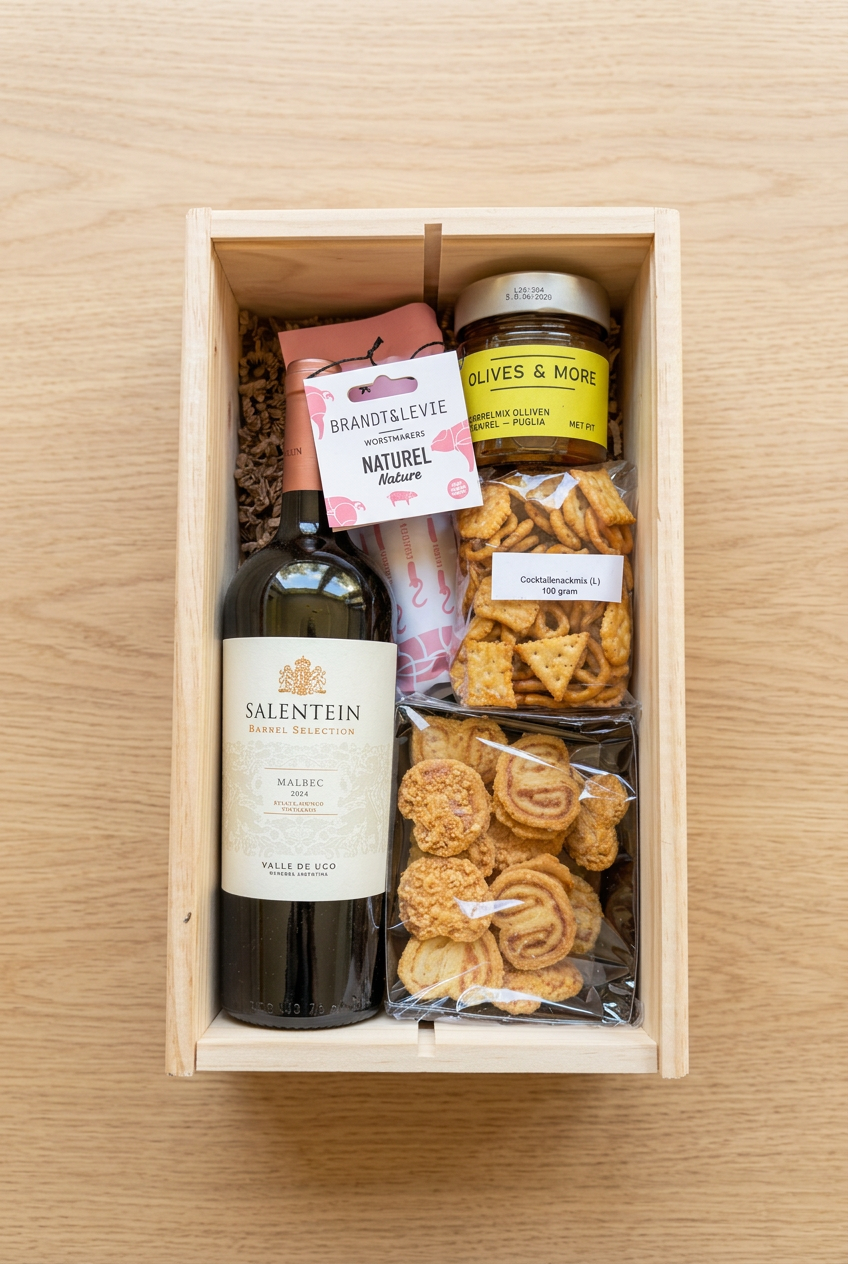 Wijnkist met Salentein Malbec en borrelhapjes