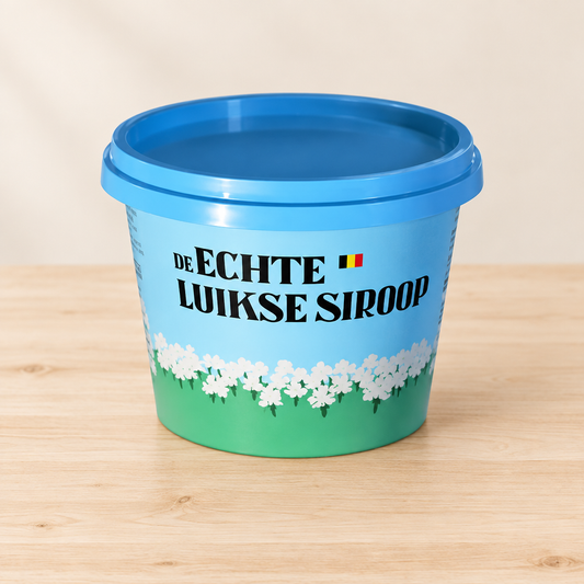 Emmer echte Luikse stroop op een lichte natuurlijke houten ondergrond