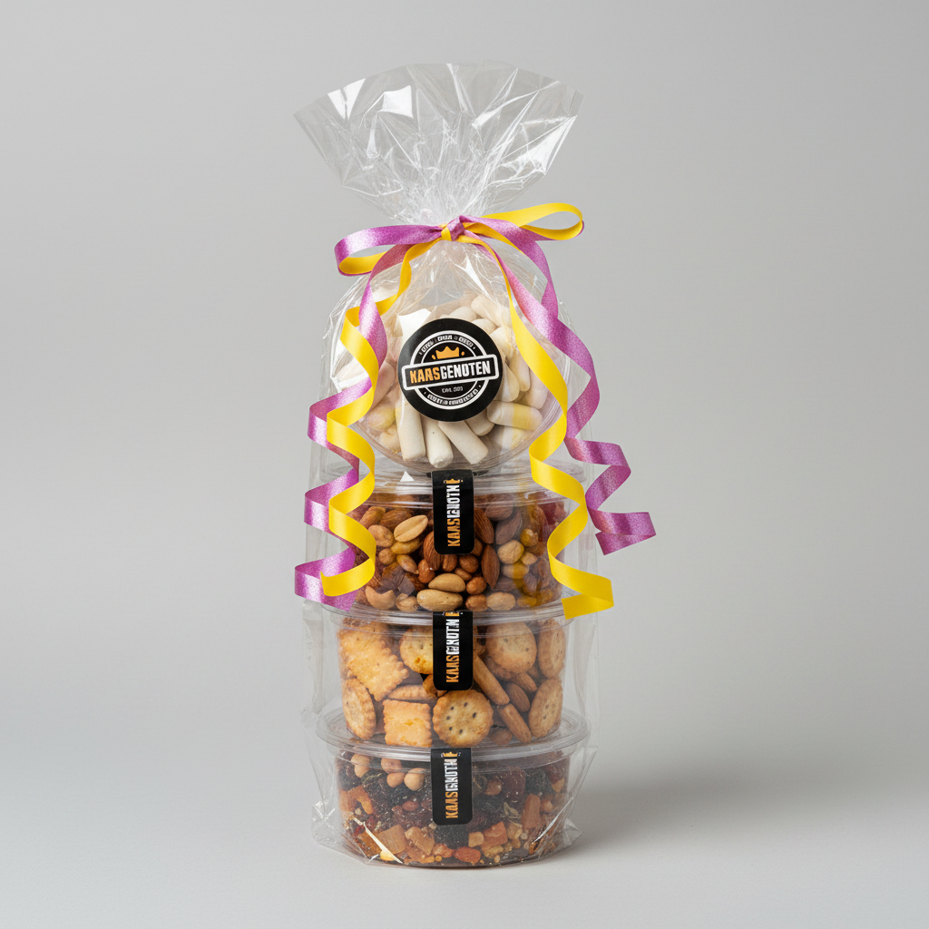 Cadeauverpakking noten en zoutjes 4 bakjes
