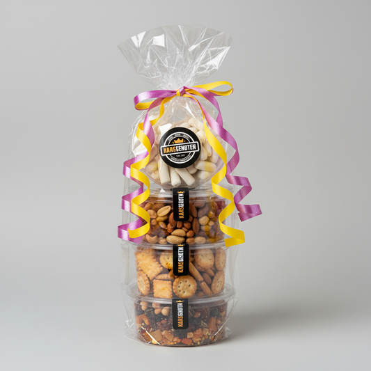 Cadeauverpakking noten en zoutjes 4 bakjes