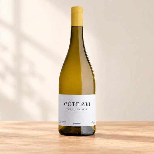 Laurent Miquel Côte 238 Pech Gentille Albariño 2024 op een lichte, natuurlijke achtergrond