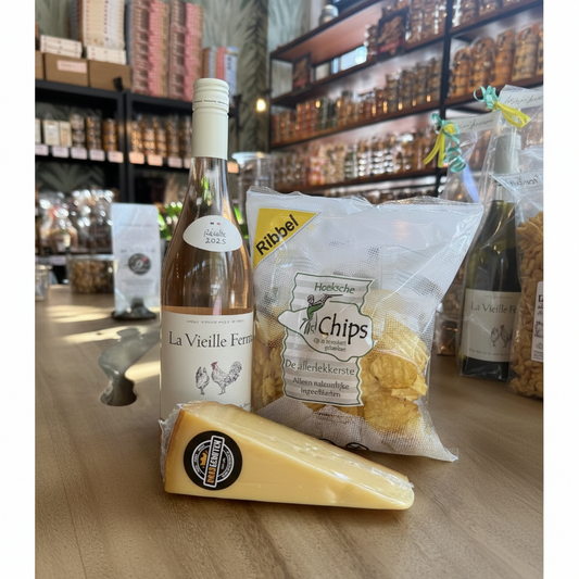 Cadeauverpakking La Vieille Ferme Rosé met Kaas & Chips