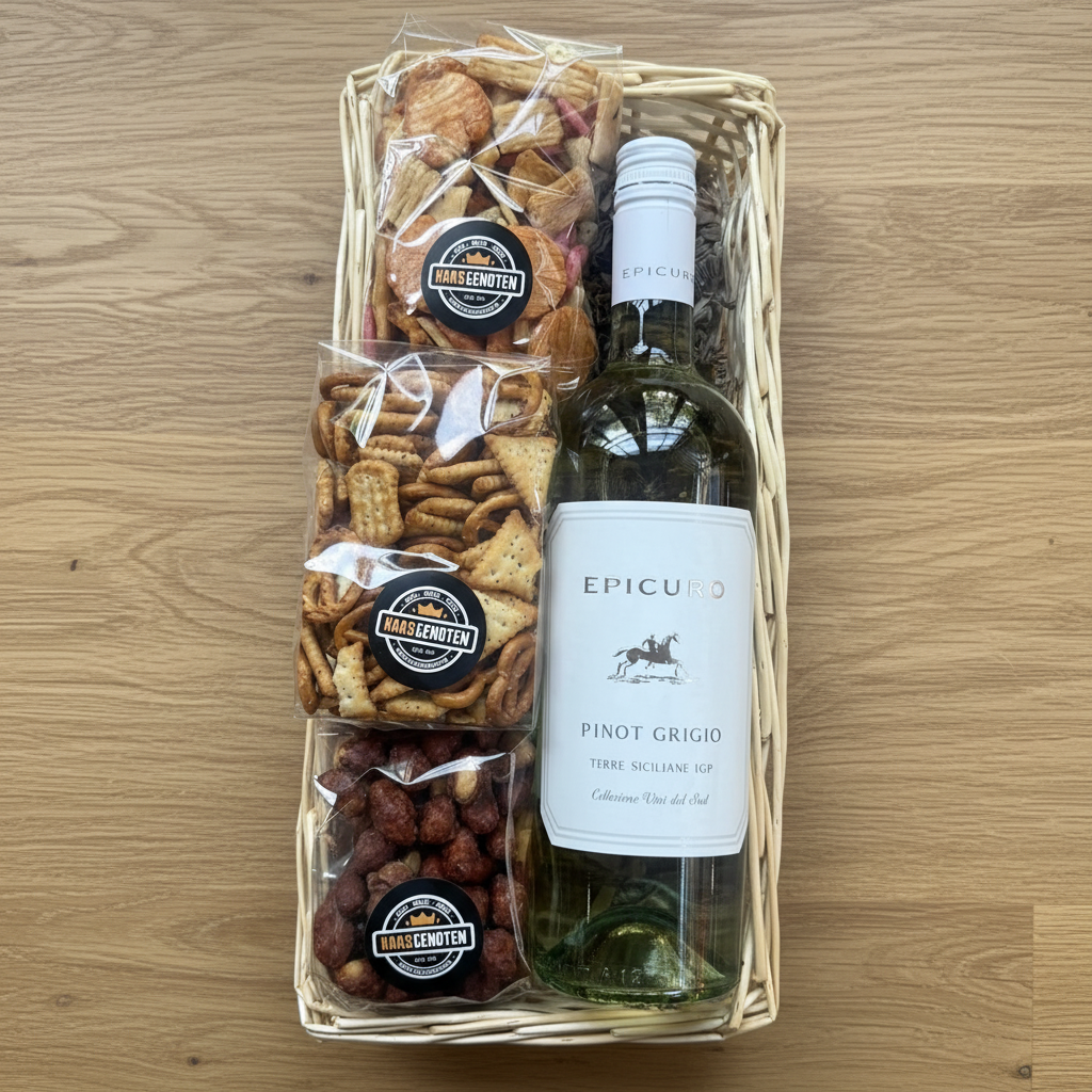 Rieten mand met Epicuro pinot grigio